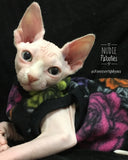 Black Folkloric Fleece "Neon Roses" - Nudie Patooties  Sphynx cat clothes for your sphynx cat, sphynx kitten, Donskoy, Bambino Cat, cornish rex, peterbald and devon rex cat. 