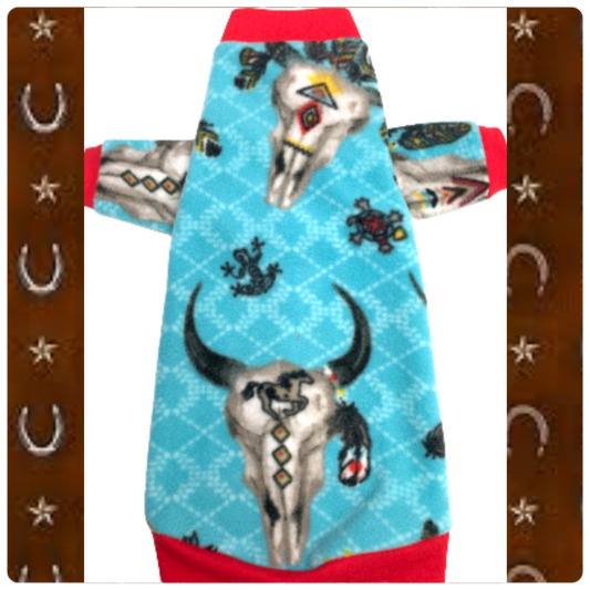 Long Sleeve Turquoise Southwest Skulls Fleece "Yuma"