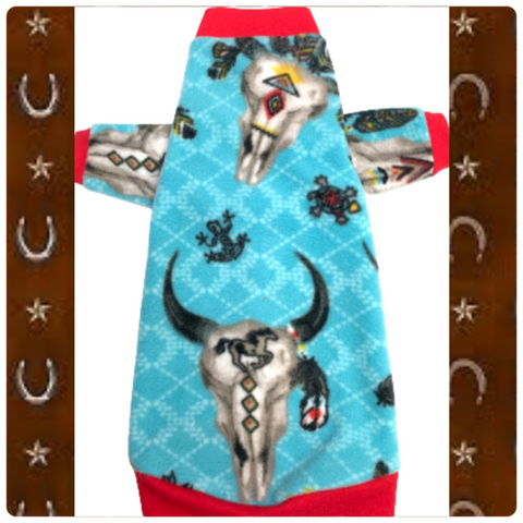 Long Sleeve Turquoise Southwest Skulls Fleece "Yuma"