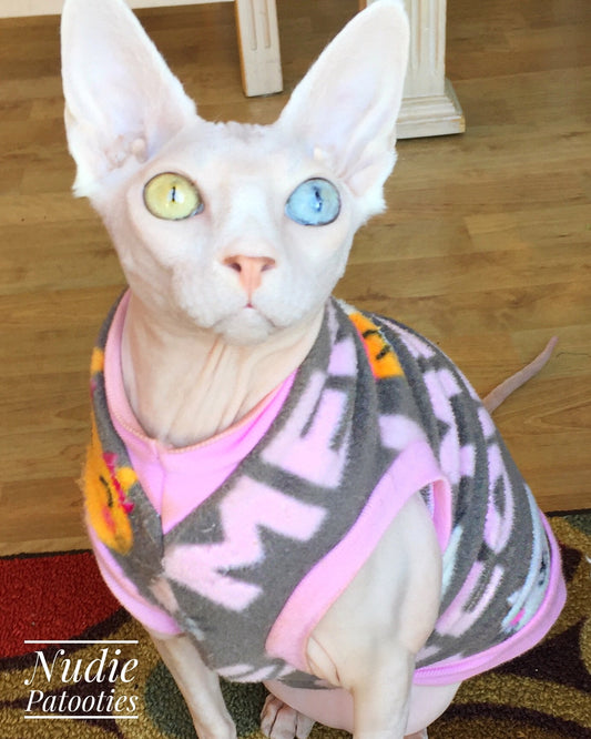 Sphynx cat and kitten soft and warm fleece shirt.  Sphynx cat clothes