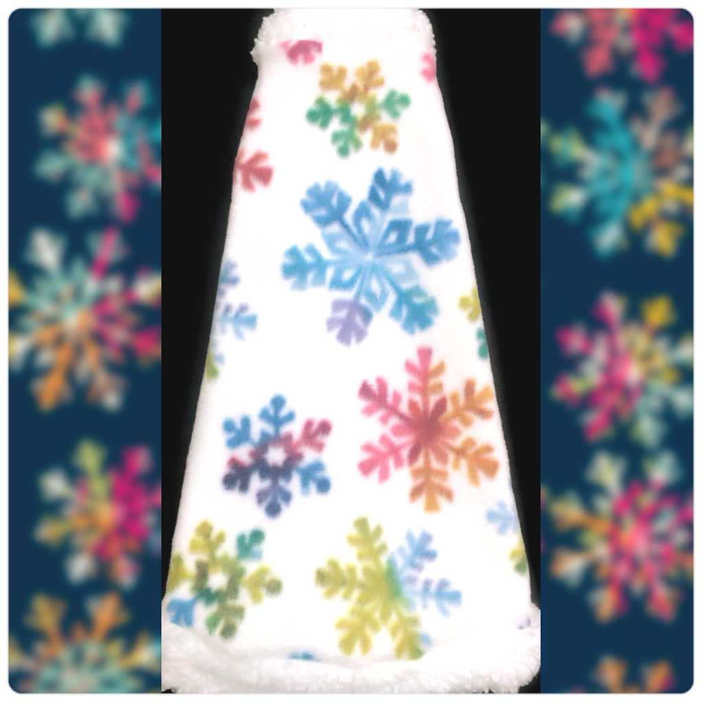 White Rainbow Snowflake Fleece with Sherpa Fur Trim "Rainbow Snowflakes"