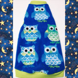 Blue Owl Fleece "What a Hoot" - Nudie Patooties  Sphynx cat clothes for your sphynx cat, sphynx kitten, Donskoy, Bambino Cat, cornish rex, peterbald and devon rex cat. 