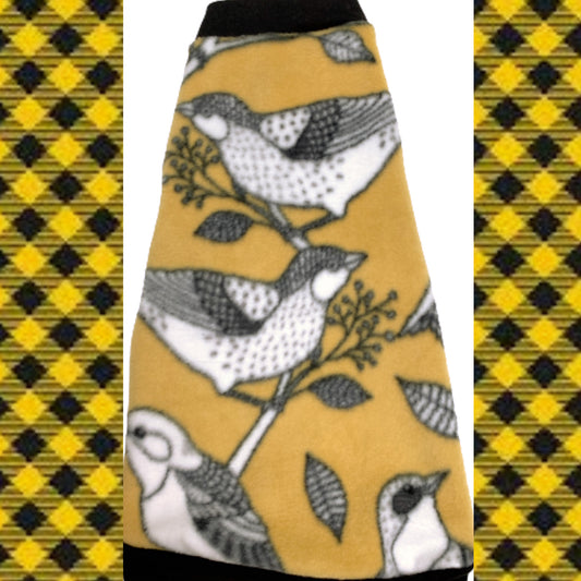 Sketched Birds on Mustard Fleece "You're Too Tweet"