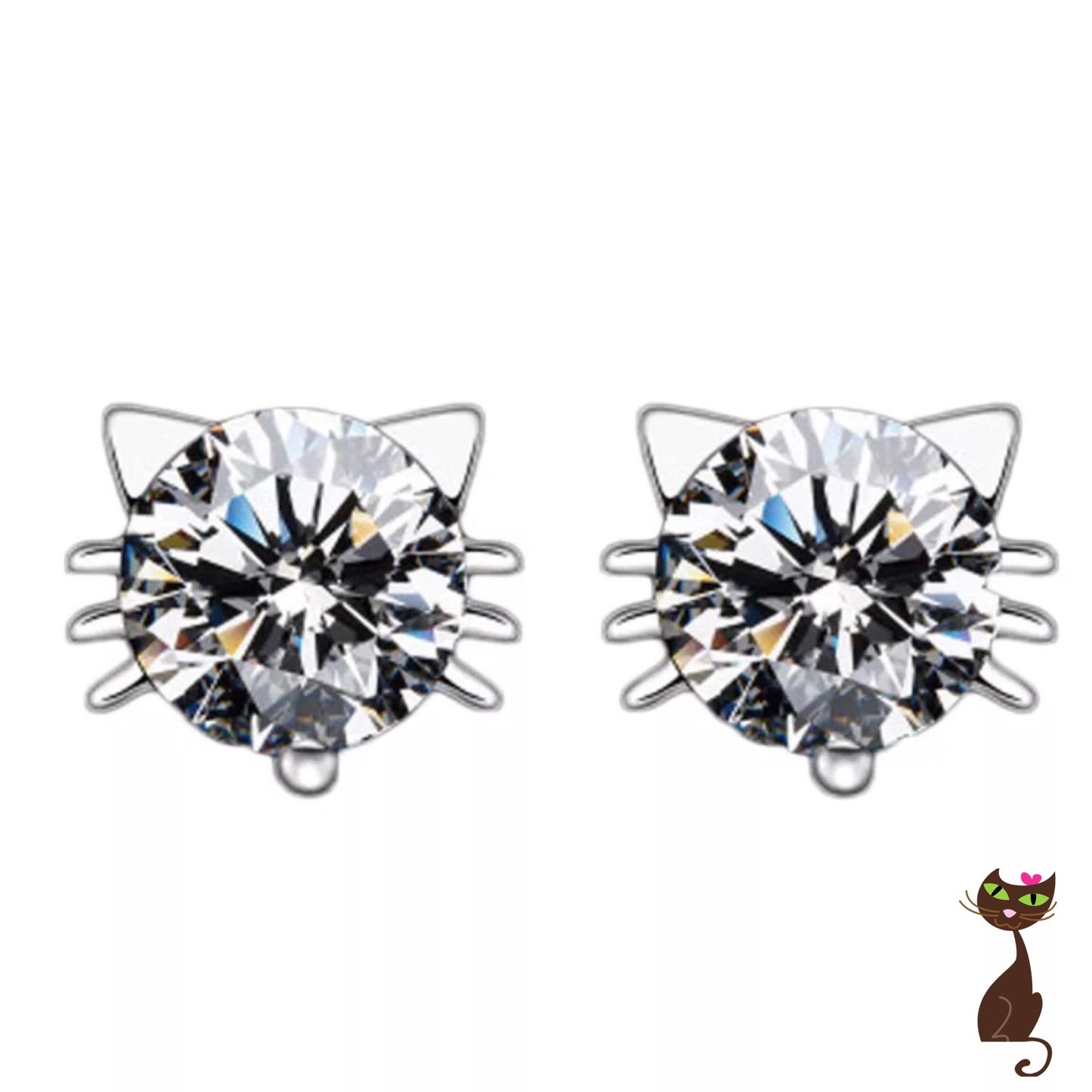 Rhinestone Cat Face Earrings - Nudie Patooties