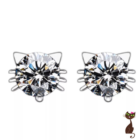 Rhinestone Cat Face Earrings - Nudie Patooties