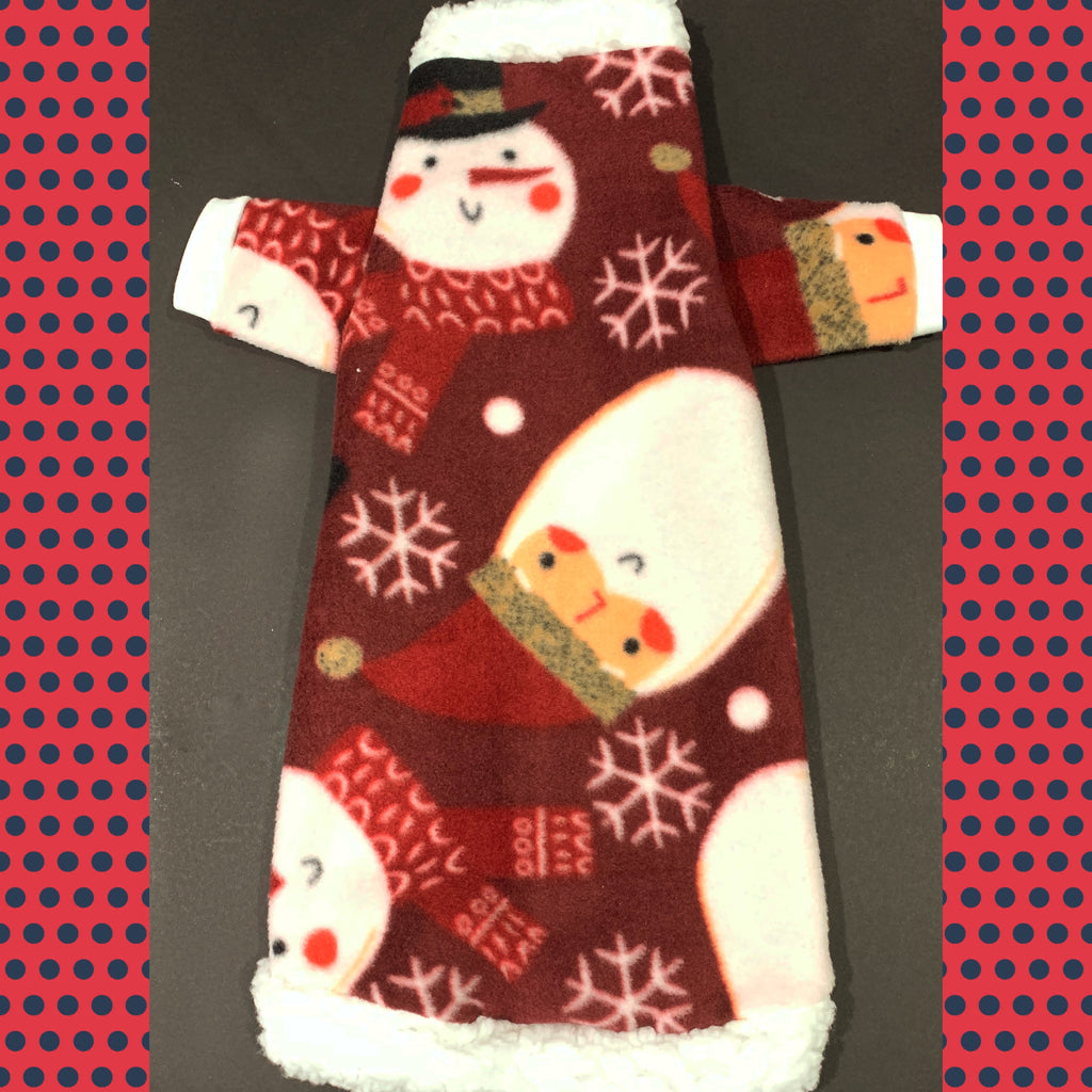 Long Sleeve MAROON Snowman/Santa Fleece w Sherpa Collar "Buddy"