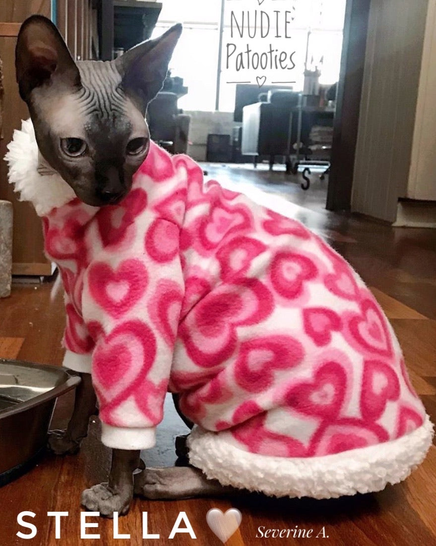 Long Sleeve Pink and White Fleece w/ Sherpa Fur Trim "Stealing Hearts"