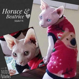Christmas Red Reindeer Fleece "Dasher and Prancer" - Nudie Patooties  Sphynx cat clothes for your sphynx cat, sphynx kitten, Donskoy, Bambino Cat, cornish rex, peterbald and devon rex cat. 