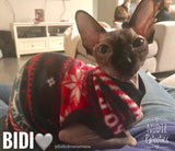 Christmas Stripe Fleece "Joy" - Nudie Patooties  Sphynx cat clothes for your sphynx cat, sphynx kitten, Donskoy, Bambino Cat, cornish rex, peterbald and devon rex cat. 