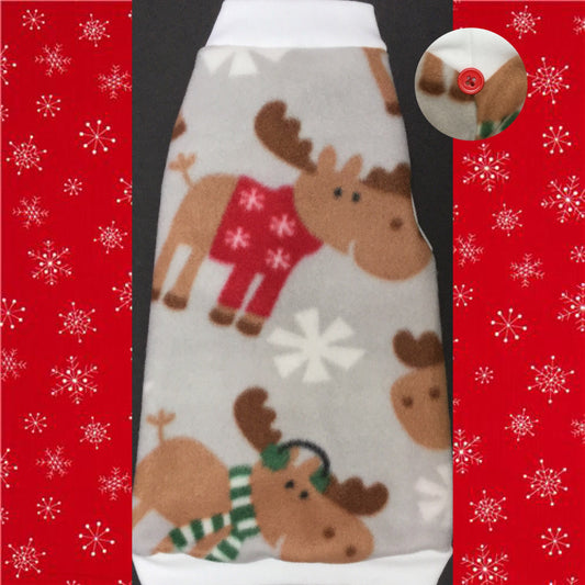 Christmas Moose Fleece "Merry ChrisMoose" - Nudie Patooties  Sphynx cat clothes for your sphynx cat, sphynx kitten, Donskoy, Bambino Cat, cornish rex, peterbald and devon rex cat. 