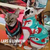 Christmas Stripe Fleece "Joy" - Nudie Patooties  Sphynx cat clothes for your sphynx cat, sphynx kitten, Donskoy, Bambino Cat, cornish rex, peterbald and devon rex cat. 