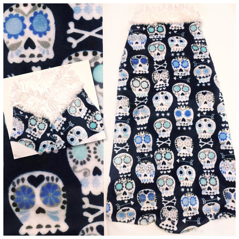 Navy "Baby Bonehead" Skull Minky with Faux Fur Collar - Nudie Patooties