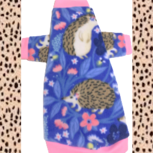 Long Sleeve Blue Floral Hedgehogs Fleece "Hedge-Hugs"