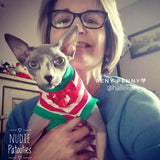Christmas Red and White Stripe Shirt "Santa's Little Helper" - Nudie Patooties  Sphynx cat clothes for your sphynx cat, sphynx kitten, Donskoy, Bambino Cat, cornish rex, peterbald and devon rex cat. 
