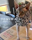 Black and White Cheetah - Nudie Patooties  Sphynx cat clothes for your sphynx cat, sphynx kitten, Donskoy, Bambino Cat, cornish rex, peterbald and devon rex cat. 