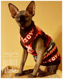 Christmas Stripe Fleece "Joy" - Nudie Patooties  Sphynx cat clothes for your sphynx cat, sphynx kitten, Donskoy, Bambino Cat, cornish rex, peterbald and devon rex cat. 