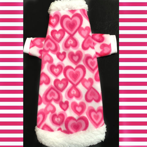 Long Sleeve Pink and White Fleece w/ Sherpa Fur Trim "Stealing Hearts"