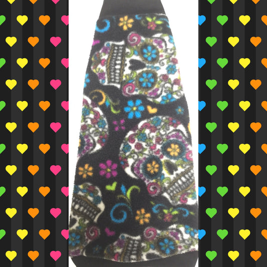 Black Sugar Skull Fleece for sphynx cat and sphynx kitten.  Sphynx cat and kitten clothes. 