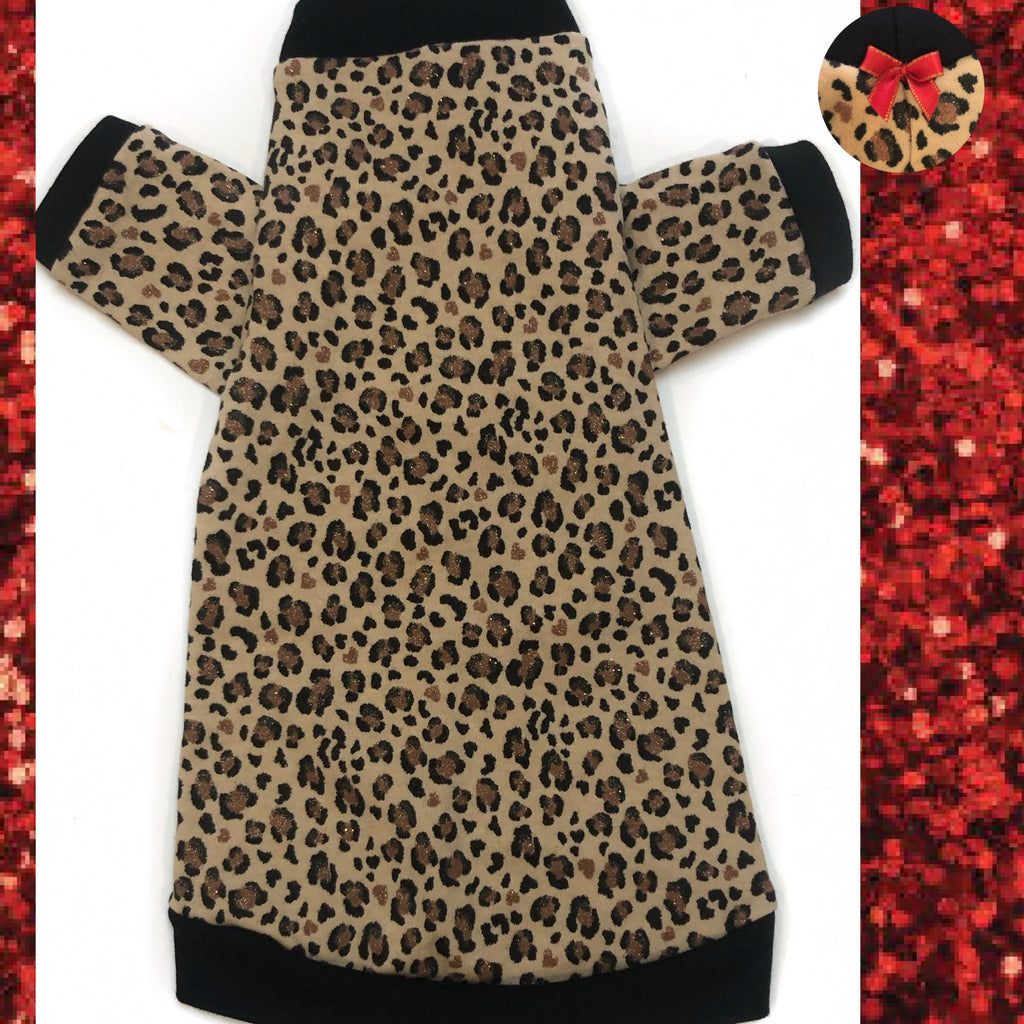 Long Sleeve Sparkle Leopard with Red Bow