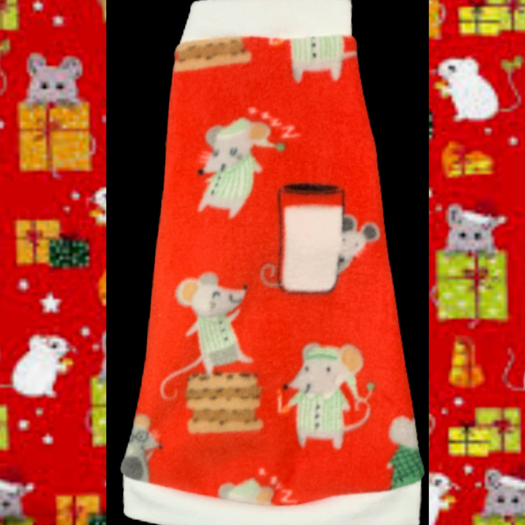 Christmas Mice on Red Fleece "Not a Creature was Stirring"