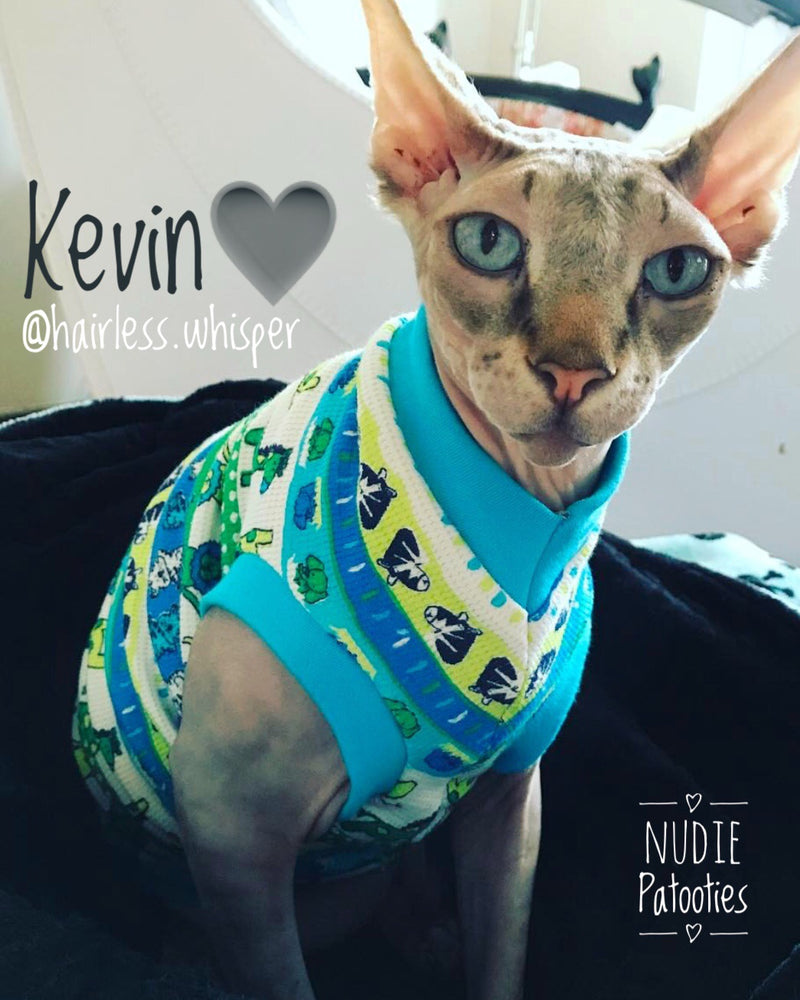 Blue Animal Waffle - Nudie Patooties  Sphynx cat clothes for your sphynx cat, sphynx kitten, Donskoy, Bambino Cat, cornish rex, peterbald and devon rex cat. 